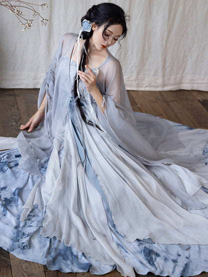 Song Dynasty Modern Hanfu Camisole and Tie Dye Skirt - Fallen Whale 鲸落 (Preorder)