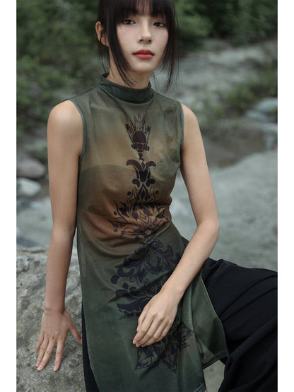 New Chinese Style See Through Mesh Sleeveless Top - Tang Dynasty Anecdotes 盛唐逸事