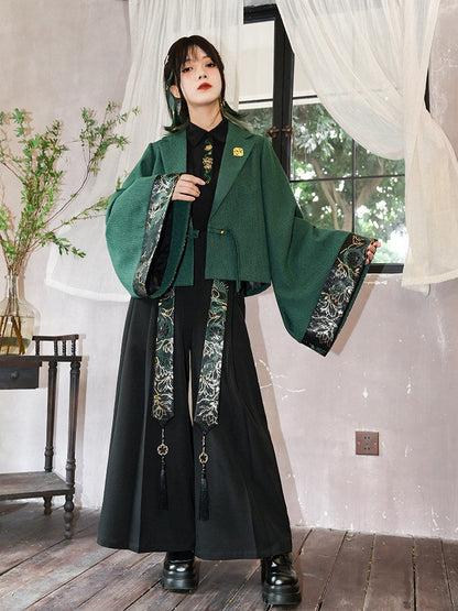 New Chinese Style Gold Snake Pattern Wide Leg Pants - Shengqing 升卿