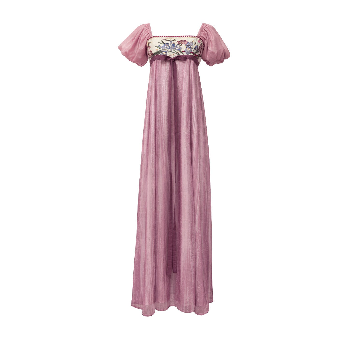 Lian Chun | Regency Style Modern Chinese Embroidered Puff Sleeve Dress