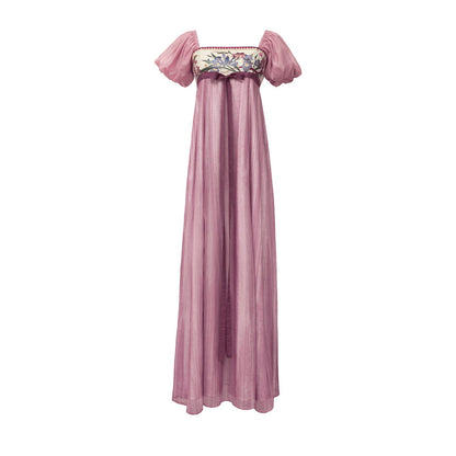Lian Chun | Regency Style Modern Chinese Embroidered Puff Sleeve Dress