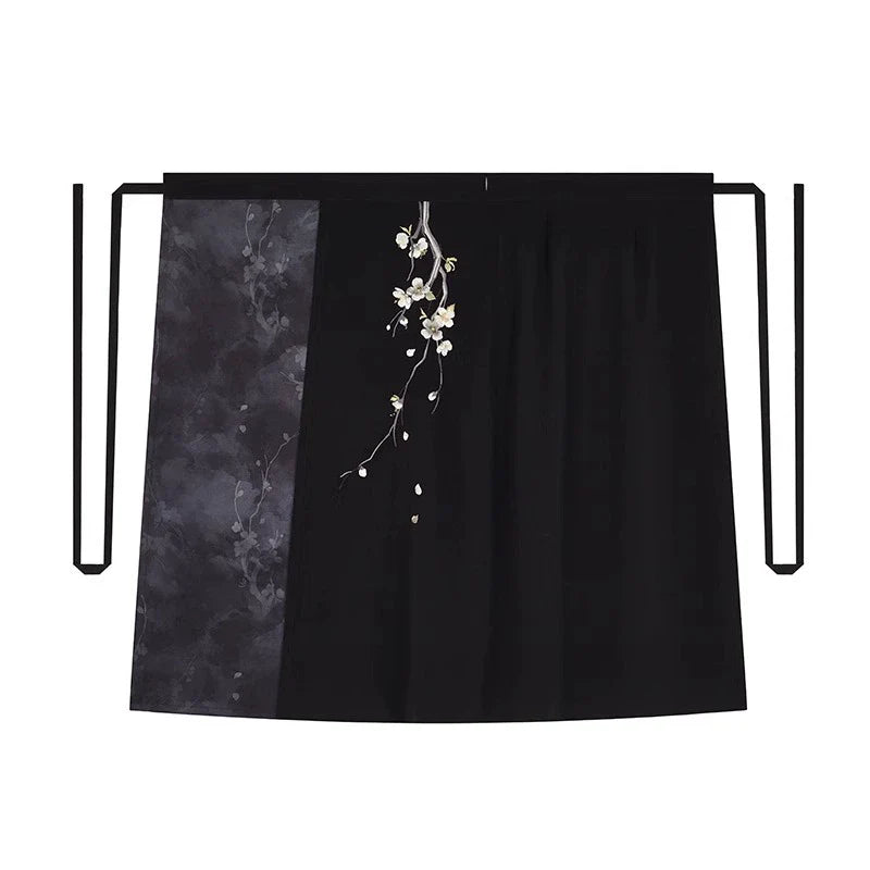 Song Dynasty Modern Hanfu Set with Spiral Skirt - Night Plum Window 暗梅窗夜 (Preorder)