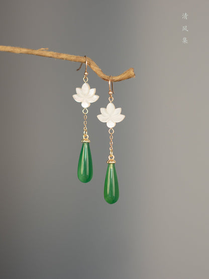 Classic Jade Lotus Earrings | Hanfu Jewelry