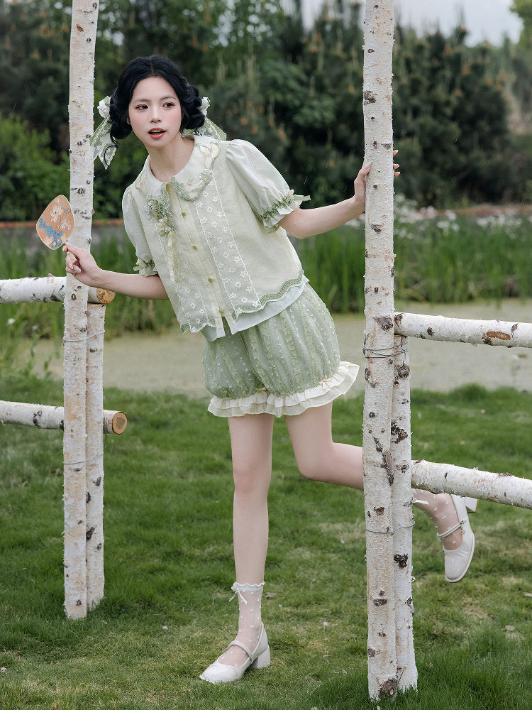 New Chinese Style Summer Short Sleeve Shirt and Bloomers - Meilong Jasmine 玫珑茉莉