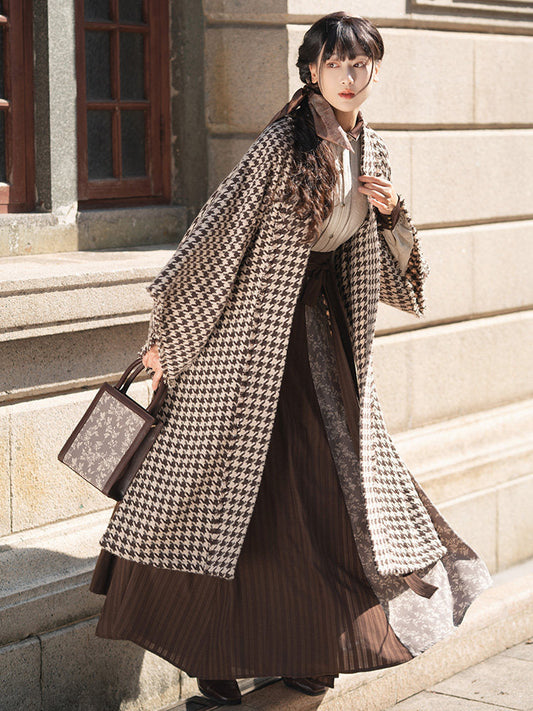 Song Dynasty Modern Hanfu Outerwear Changgan Temple Beizi and Wrap Skirt - 暖秋 Warm Autumn (Preorder)