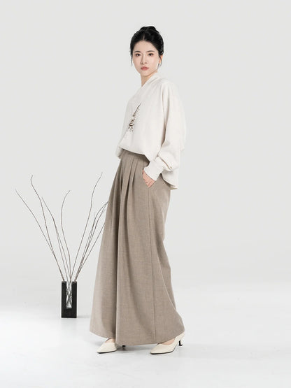 New Chinese Style Women Sun Embroidered Shirt with Wide Leg Pants - Guangfu 光芜 (Preorder)