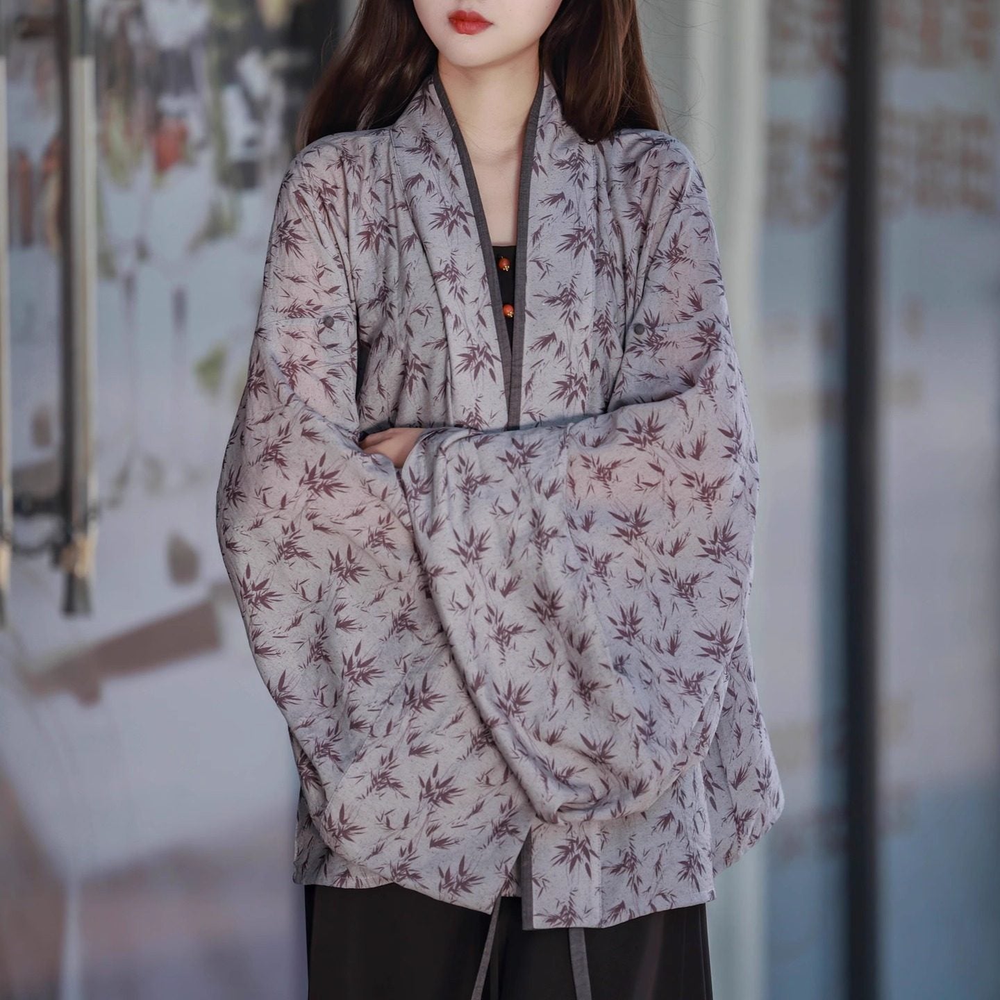 Wei, Jin and Southern and Northern Dynasties Style Bamboo Printed Cardigan - Zhuying 竹影 (Preorder)