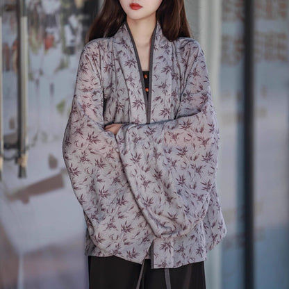 Wei, Jin and Southern and Northern Dynasties Style Bamboo Printed Cardigan - Zhuying 竹影 (Preorder)