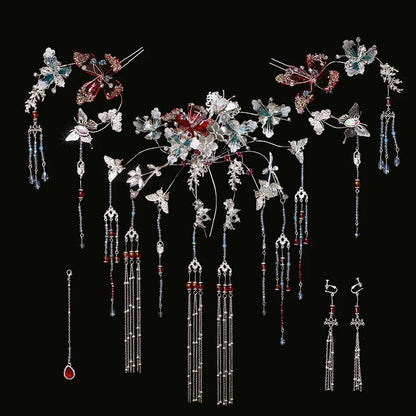 Winter Silver Butterfly - Tassel Bridal Hair Accessories Vintage Chinese Wedding Headpiece for Hanfu