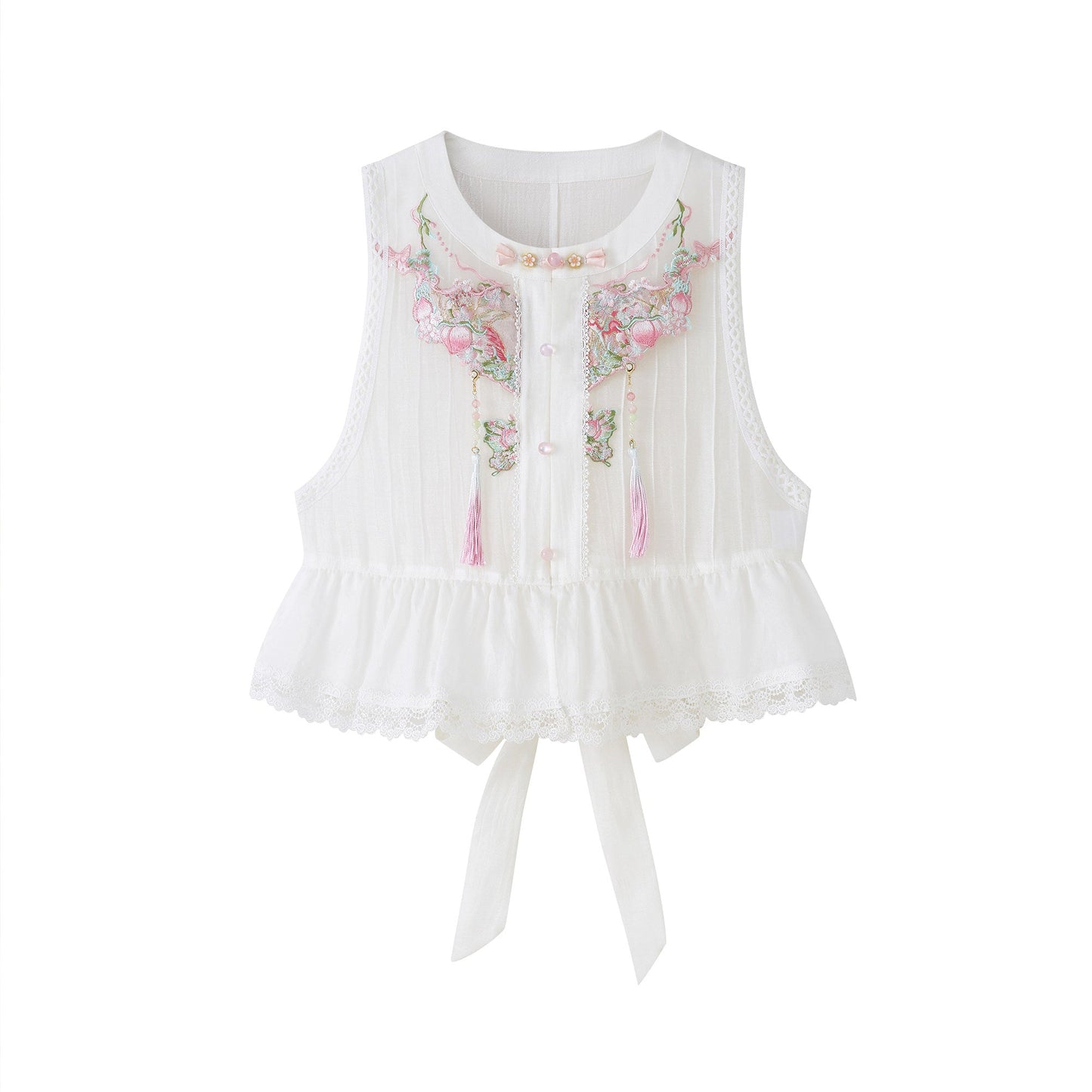 Ming Dynasty Modern Hanfu Half Sleeve Top and Mini Mamianqun - Peach Fragrance 梦桃香