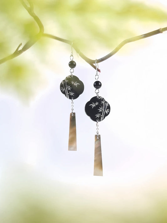 Bamboo Leaves plum-shaped earrings - traditional Chinese hanfu jewelry — side profile