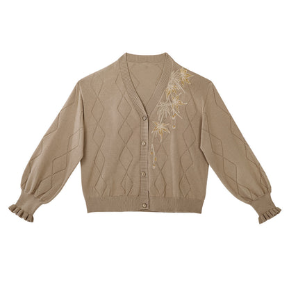 New Chinese Style Knitted Cardigan and Skirt - Late Autumn Date 枫亭晚