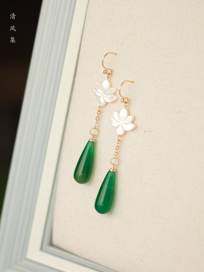 Classic Jade Lotus Earrings | Hanfu Jewelry