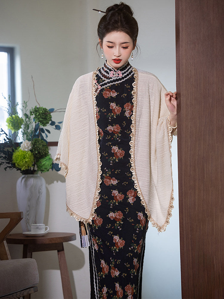 Short Sleeve Floral Long Cheongsam | Yingshan