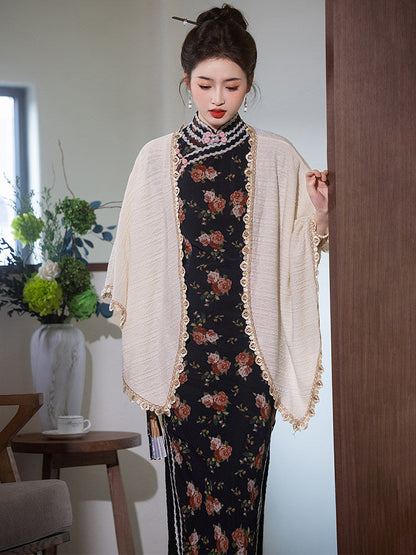 Short Sleeve Floral Long Cheongsam | Yingshan