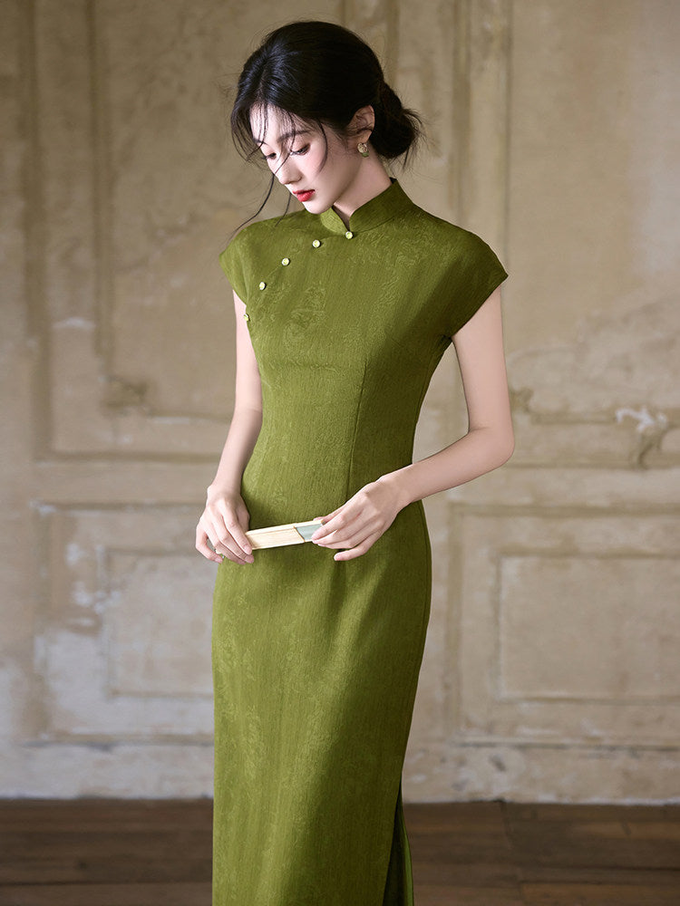 Short Sleeve Midi Cheongsam | Peridot