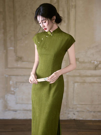 Short Sleeve Midi Cheongsam | Peridot