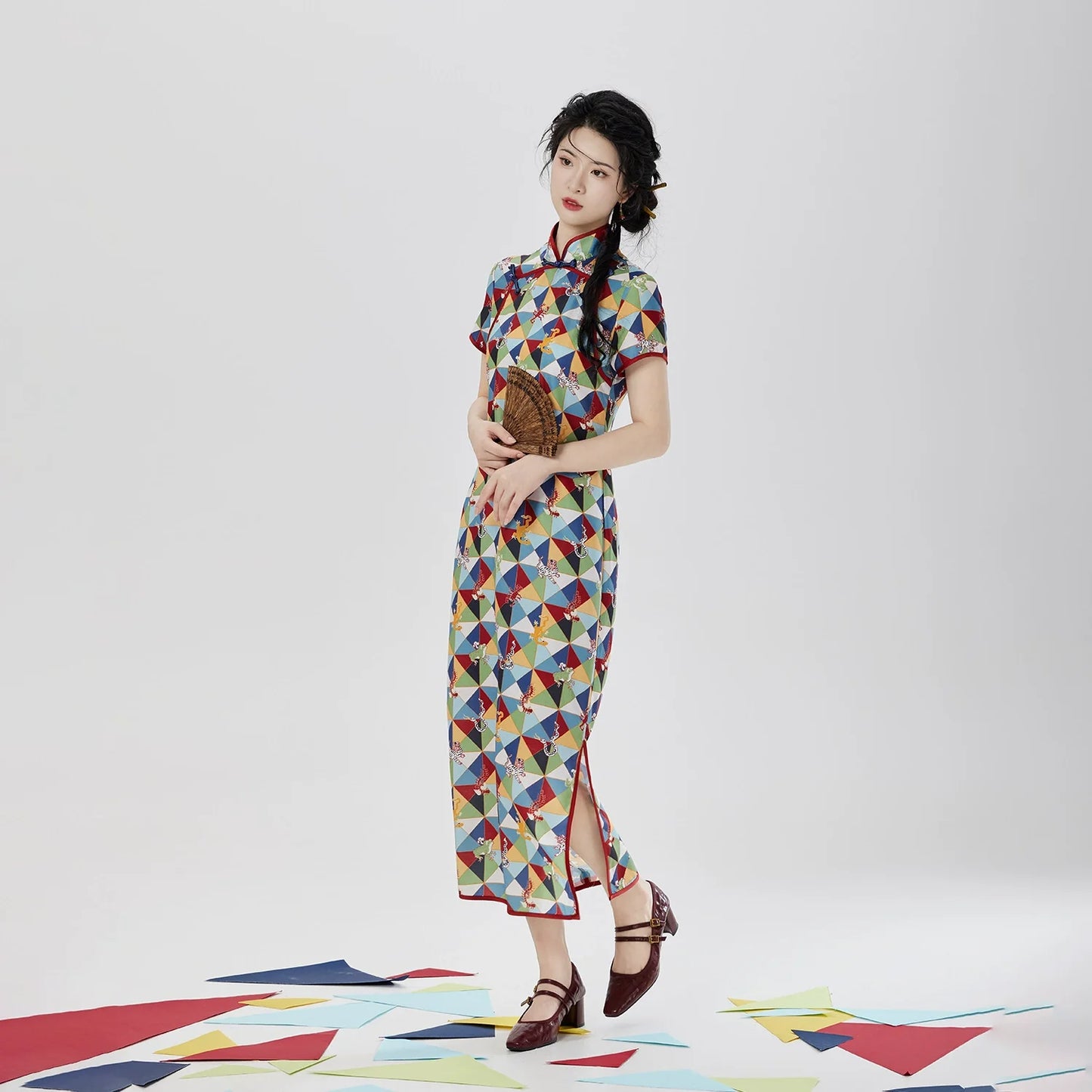 New Chinese Style Short Sleeve Midi Cheongsam Dress - Five Poisons 五毒图 (Preorder)