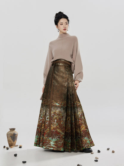 Earth God | Modern Ming Dynasty Sweater and Mamianqun Skirt Hanfu Set