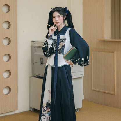 Ming Dynasty Modern Hanfu Bijia with Wide Leg Pants - Osmanthus Branch 蟾宫折桂