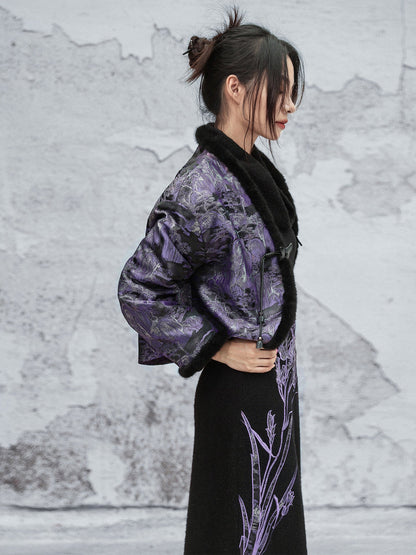New Chinese Style V-Neck Butterfly Fringed Short Jacket for Autumn and Winter - Yinchuan 引川