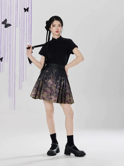 Chinese Blouse & Mini Mamian Skirt Outfit | Huajian 花涧