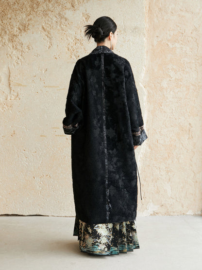 New Chinese Style Woven Wool Jacquard Coat - Qichen 祈宸