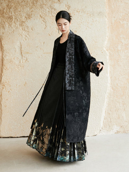 New Chinese Style Woven Wool Jacquard Coat - Qichen 祈宸