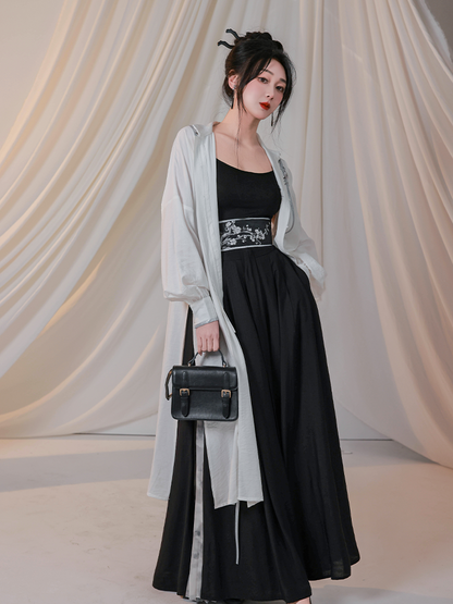 New Chinese Style White Embroidered Robe and Wide Leg Pants - Plum Blossom Lyrics 梅花词 (Preorder)