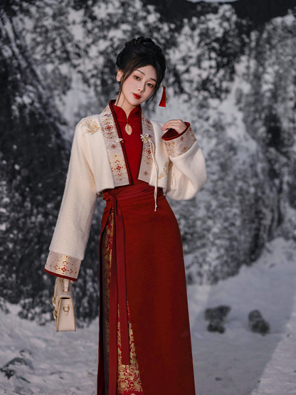 Festive Hanfu Crop Jacket for Engagement, Tea Ceremony or Chinese New Year - Niannian 年年 (Preorder)