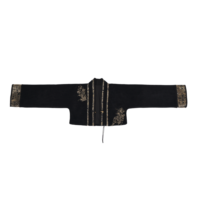 Ming Dynasty Modern Hanfu Black Gold Thread Embroidered Mamian Skirt & Crop Jacket | Niannian 年年