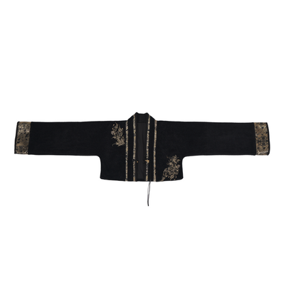 Ming Dynasty Modern Hanfu Black Gold Thread Embroidered Mamian Skirt & Crop Jacket | Niannian 年年