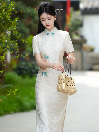 Short Sleeve Floral Long Cheongsam | Peony