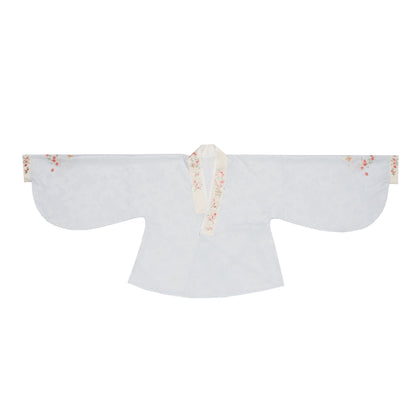 Ming Dynasty Sweet Pink Embroidered Pipa Sleeve Top & White Woven Mamianqun | Swallow Pavilion 燕云亭
