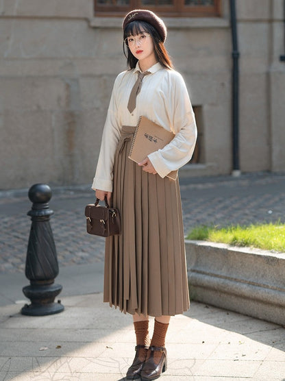 Ming Dynasty Modern Tencel Cotton Blend Pleated Shirt - Top Student 优等生