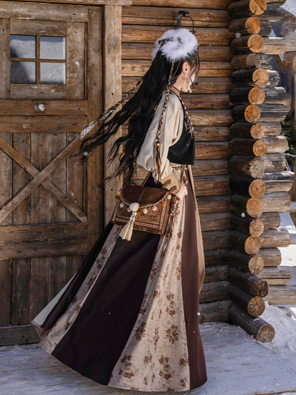 Tang Dynasty and Ethnic Exotic Style Color Blocked Vest and Wrap Skirt - Frontier Ballad 塞上曲 (Preorder)
