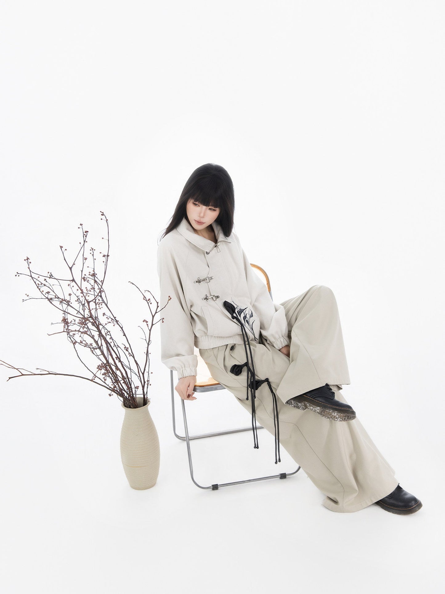 New Chinese Style Coat and Wide Leg Pants - Xuanci 玄刺