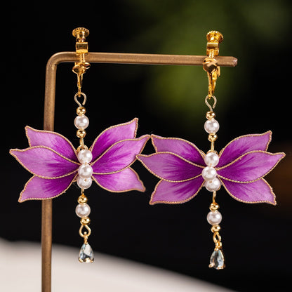 Dancing Flowers Velvet Flower Earrings | Hanfu Jewelry