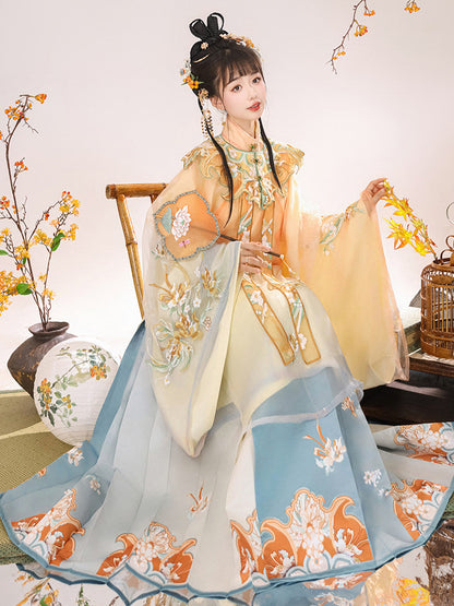 Ming Dynasty Embroidered Robe & Printed Mamian Skirt | Cloud Mirror 云外镜