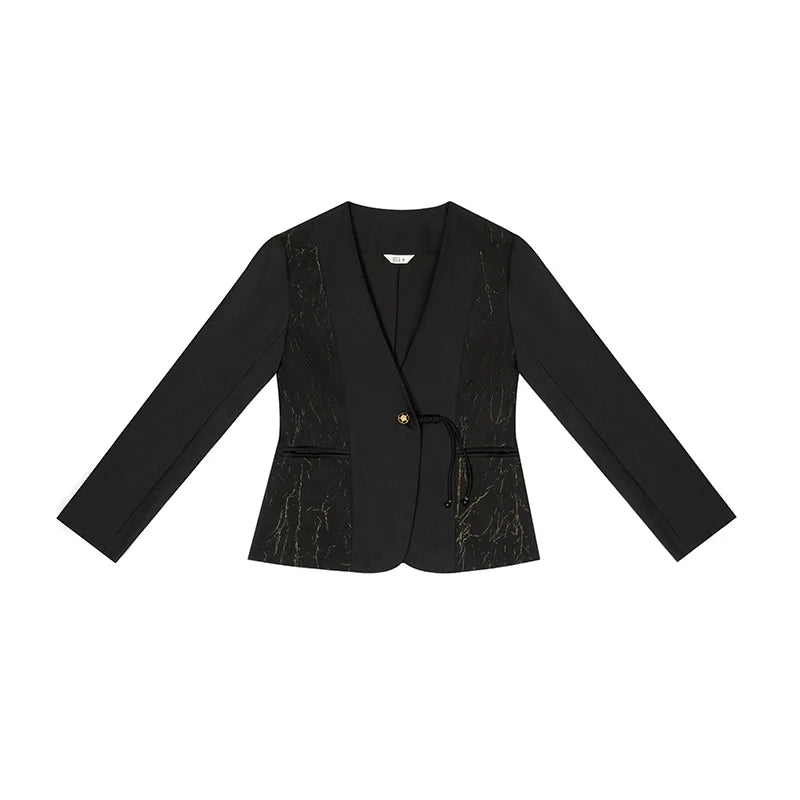 New Chinese Style Women Tailored Blazer Coat, Long Sleeve Shirt & Gold Button Mermaid Skirt - Jiangpu 江浦 (Preorder)