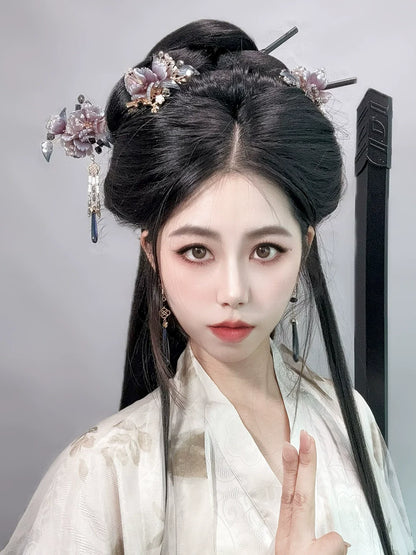 Ink Cloud Dark Purple Floral Hanfu Hair Accessories Set