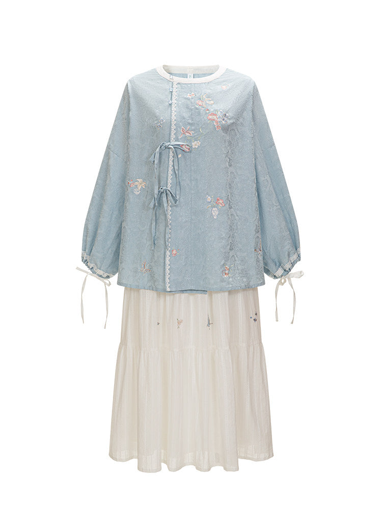 Tang Dynasty Crew Neck Shirt Cotton Skirt - Moving Spring Order 移春令 (Preorder)
