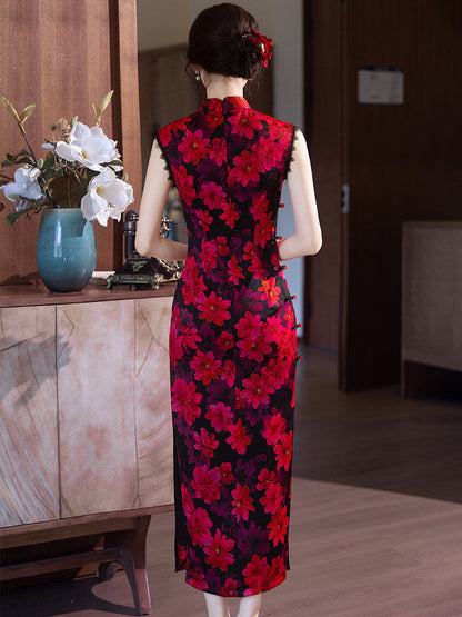 Sleeveless Floral Long Cheongsam | Hazel