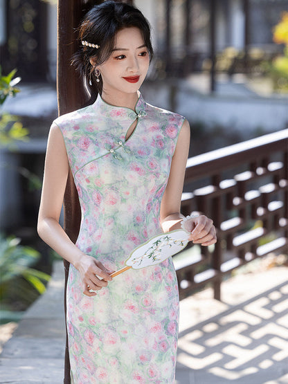 Sleeveless Floral Long Cheongsam | Eleanor