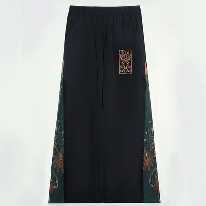 Bronze 青铜 - New Chinese Style Printed Shirt Wide Leg Pants Outfit