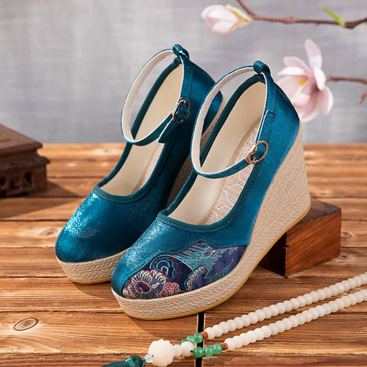 Emilia - Wedge Heels Embroidered Qipao Shoes