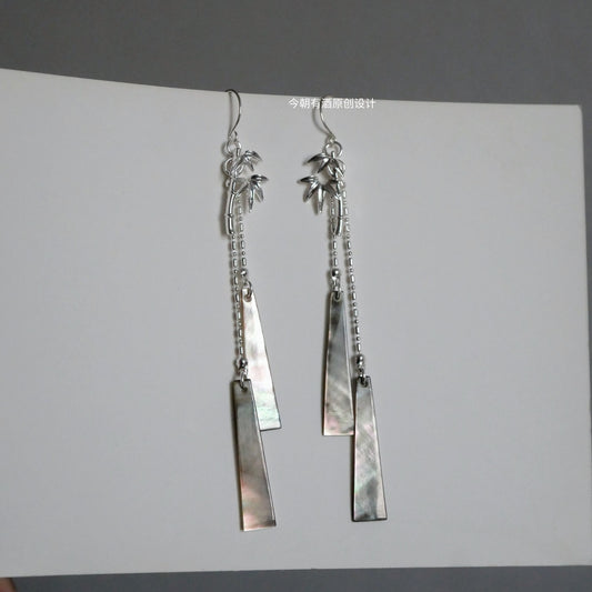 Bamboo Forest Shells earrings - traditional Chinese hanfu jewelry — side profile