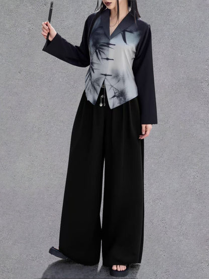 New Chinese Style Shadow Bamboo Ink Long Sleeve Top (Preorder)