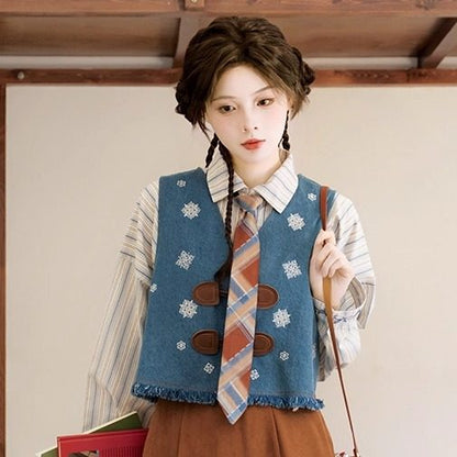 New Chinese Style Long Sleeve Top and Elastic Skirt with Pockets - Sea Salt Mocha 海盐摩卡