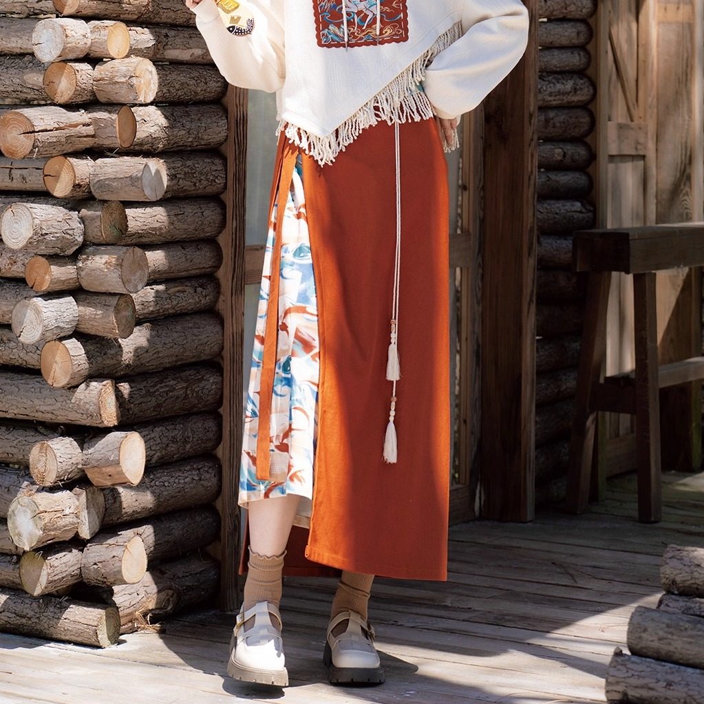 New Chinese Dunhuang Style Hooded Sweater and Wrap Skirt - Singing Deer 鹿鸣